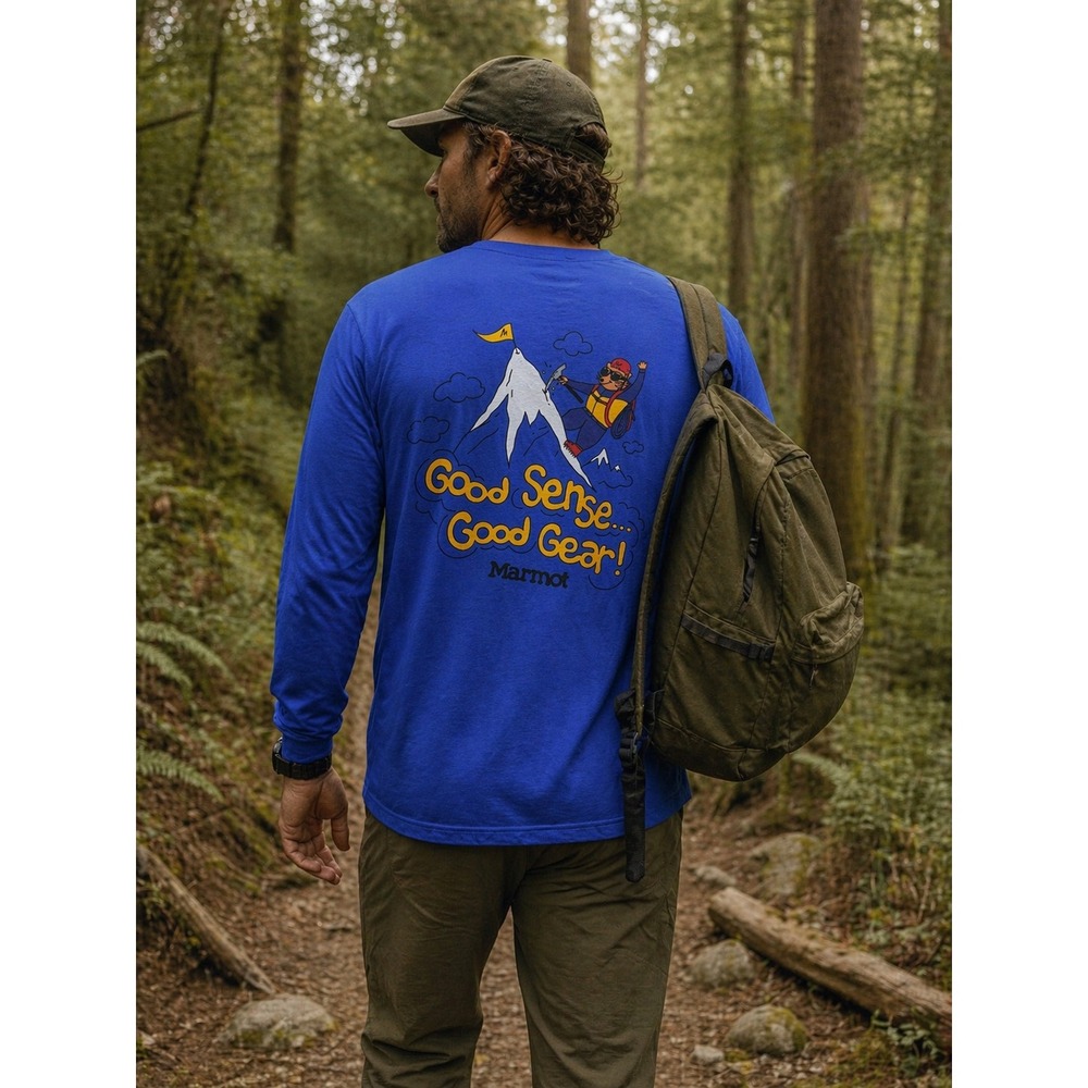 Marmot Mountain Works Mens XL‎ Blue Long Sleeve Graphic T-Shirt Good Sense Gear